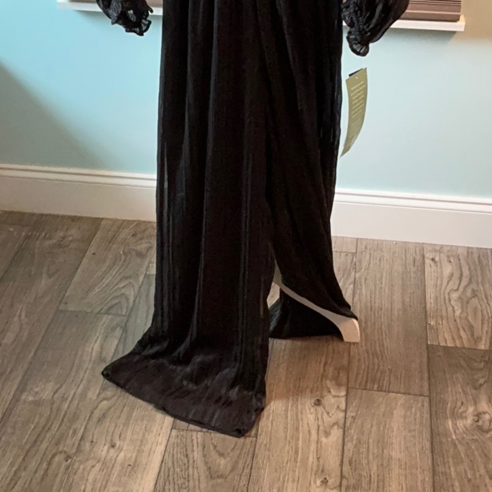 Black Wrap Tie Front Long Sleeve Gown - Picture 2 of 7